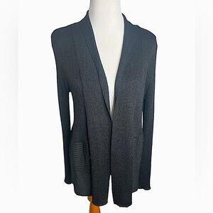 Sweater Cardigan Black Dressy Shimmer Holiday Long Party Open Front Metallic